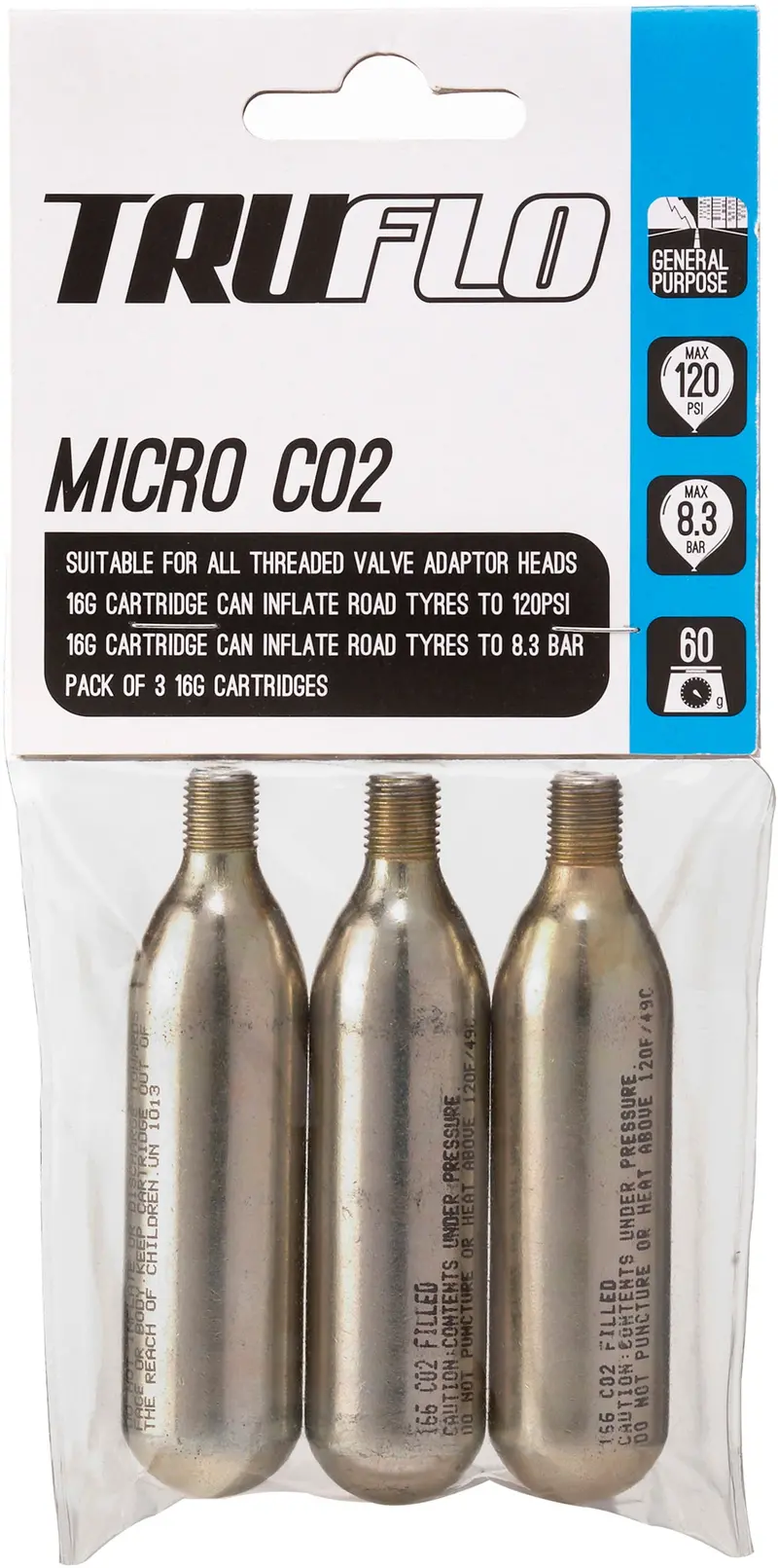 Truflo Micro CO2 Refill Pack – Three 16g Cartridges for Portable Inflation