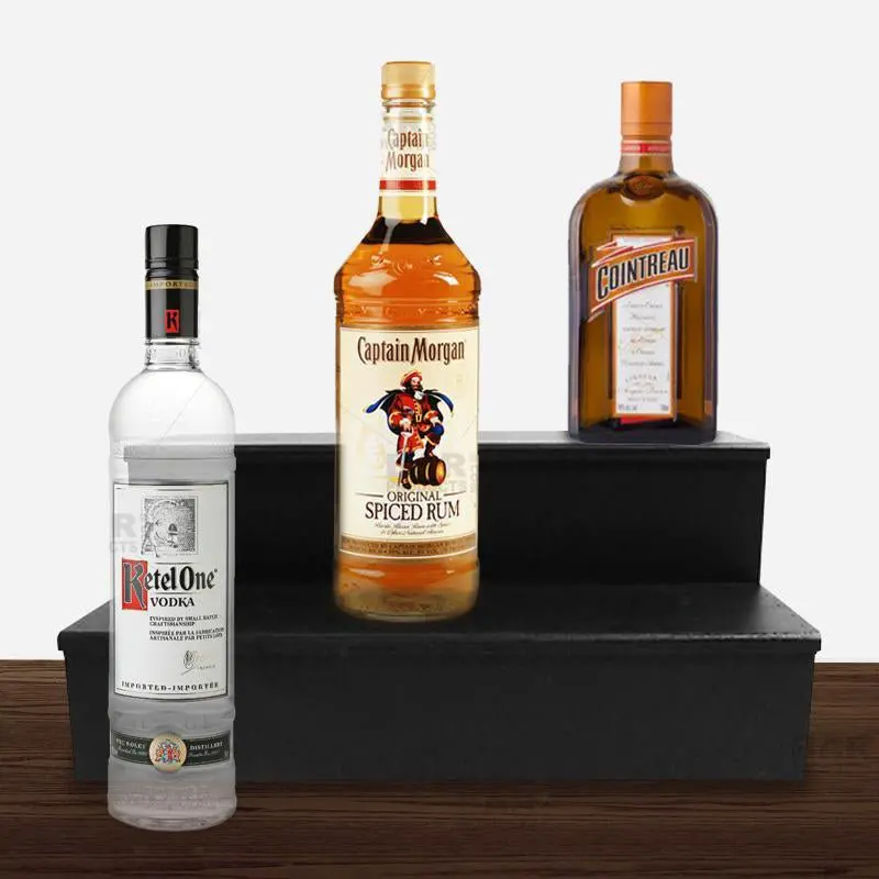 Two-Tier Black Wooden Liquor Shelf – Sleek Bar Organization
