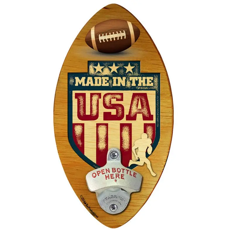 USA-Made Football-Shaped Wall-Mounted Bottle Opener