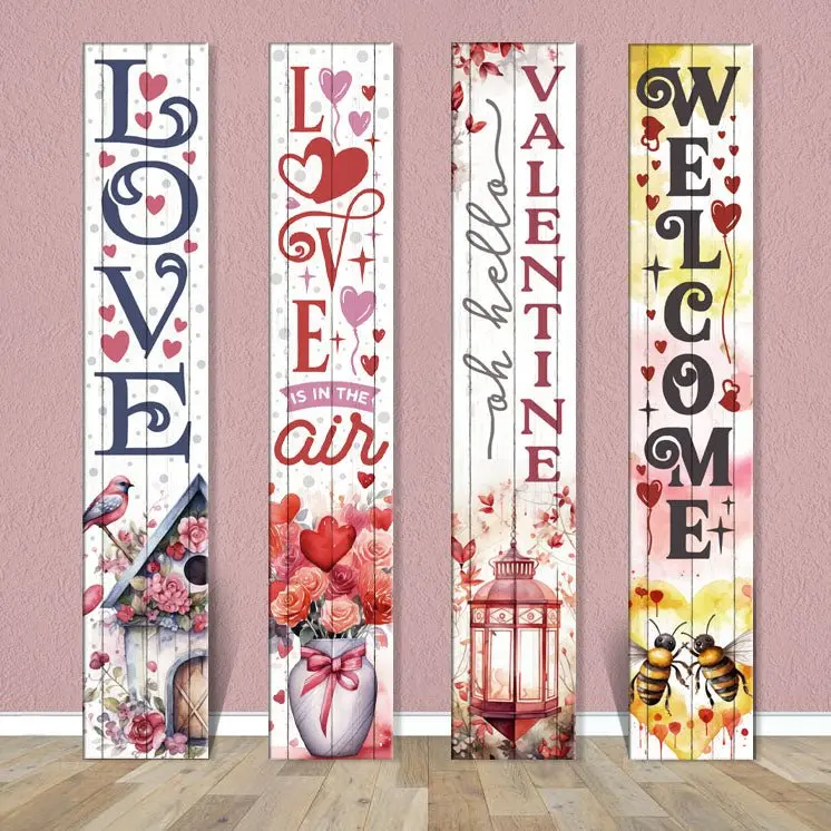 Valentine’s Day Porch Sign – 8″ x 46″ Romantic Rustic Wooden Decor