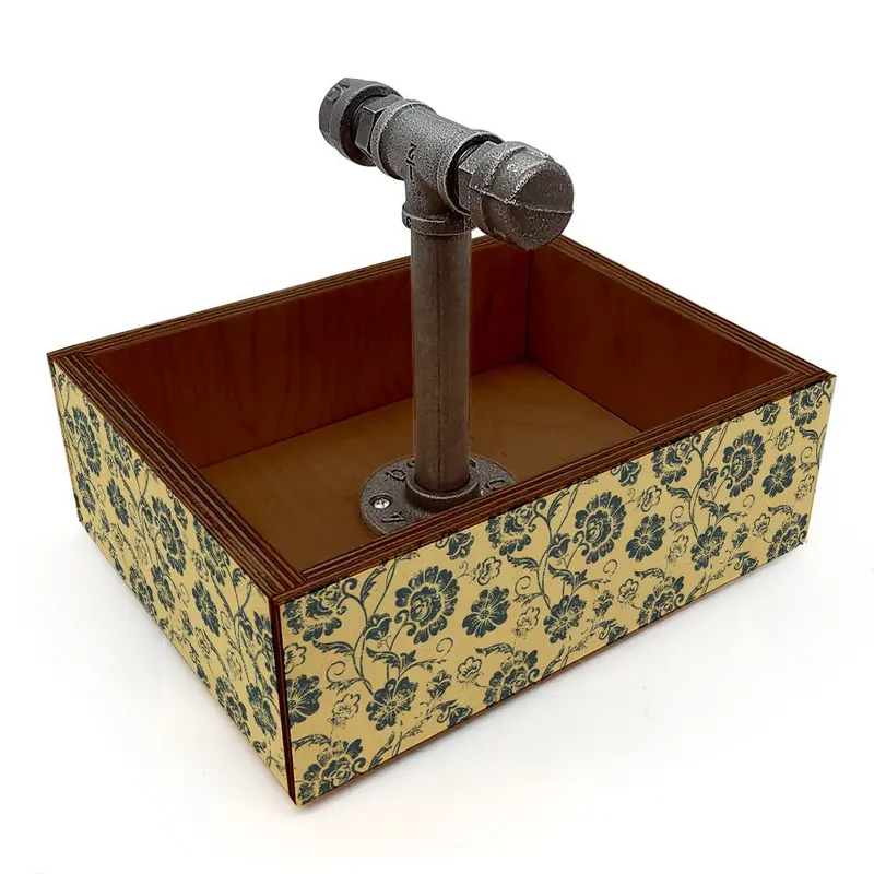 Vintage Floral Box Caddy Featuring Industrial Pipe Accents