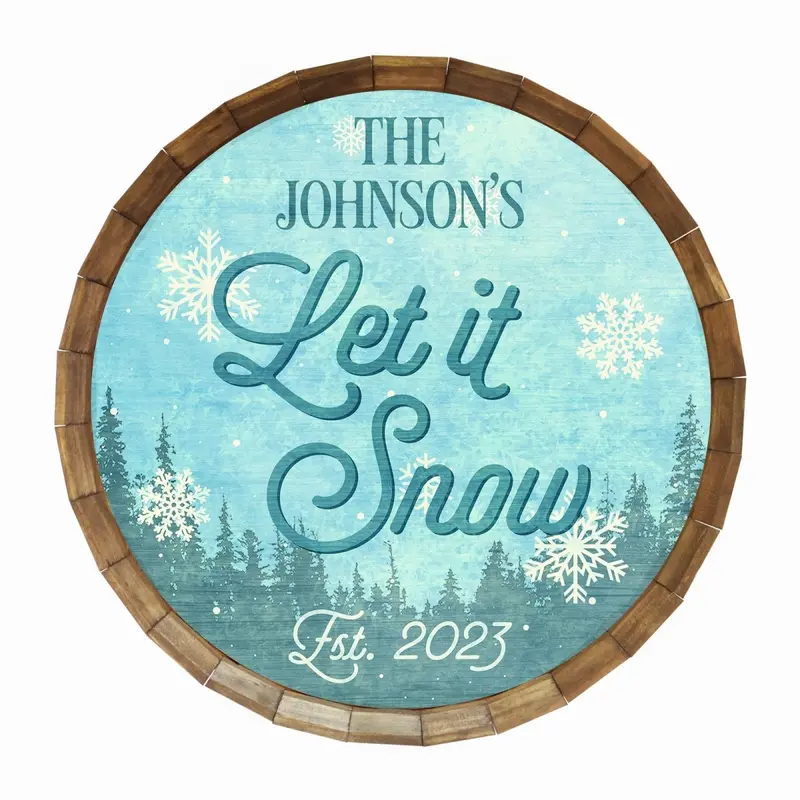 Vintage-Inspired Custom Barrel-Top Tavern Sign – Winter-Themed Designs