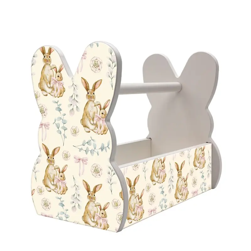 Vintage-Inspired Wooden Bunny Basket – Distressed Finish with Classic Bunny Silhouettes