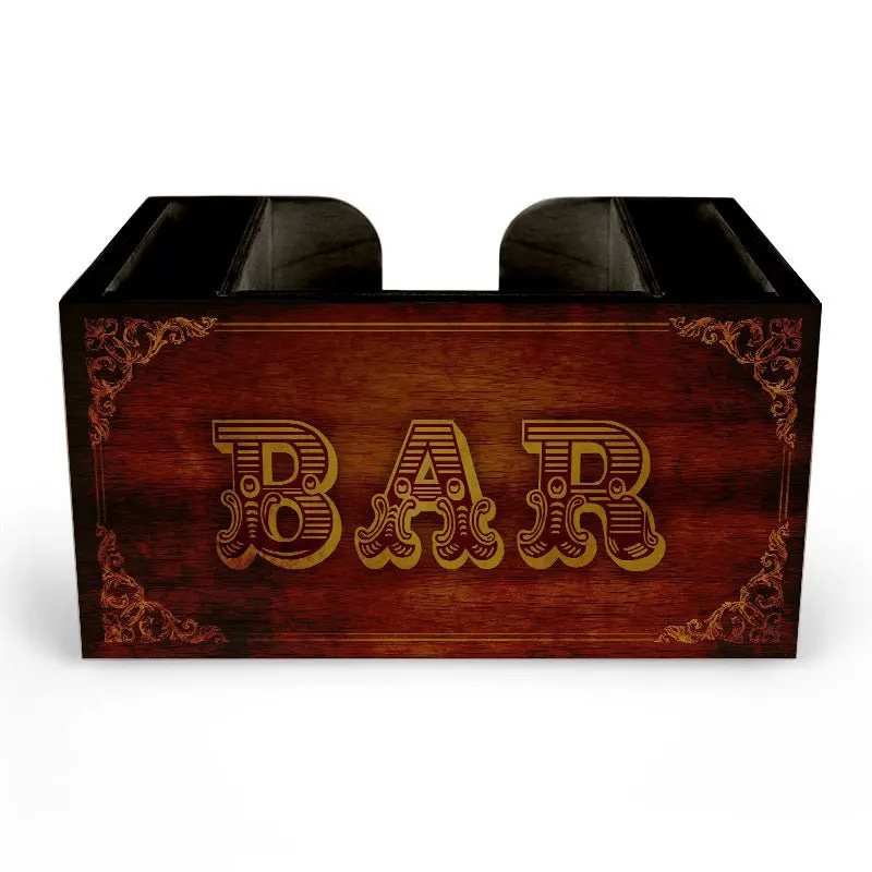 Vintage-Style Wooden Bar Caddy – Rustic Drink Station Organizer