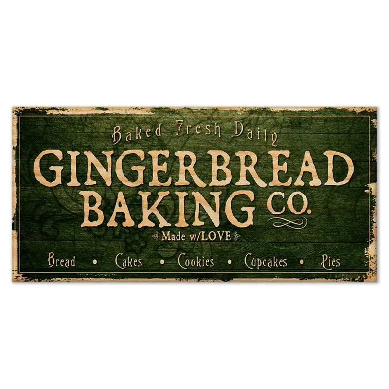 Vintage-Style Wooden Holiday Bar Sign – Gingerbread Bakery Theme (11.75″ x 23.75″)