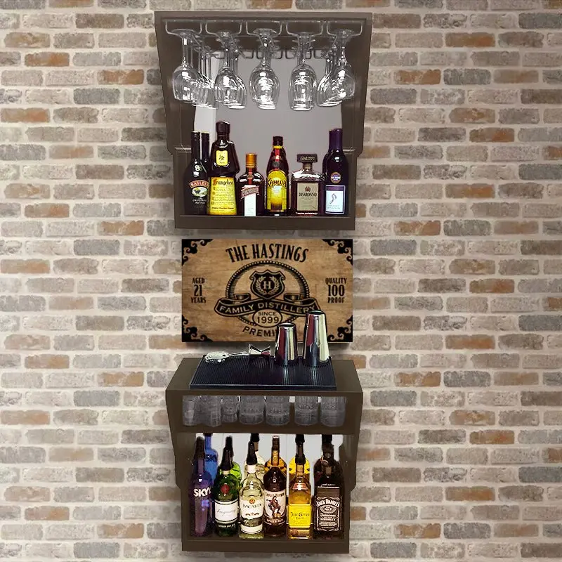 WalBAR™ Customizable 24-Inch Distillery-Themed 3-Piece Bar Set – Handcrafted in USA