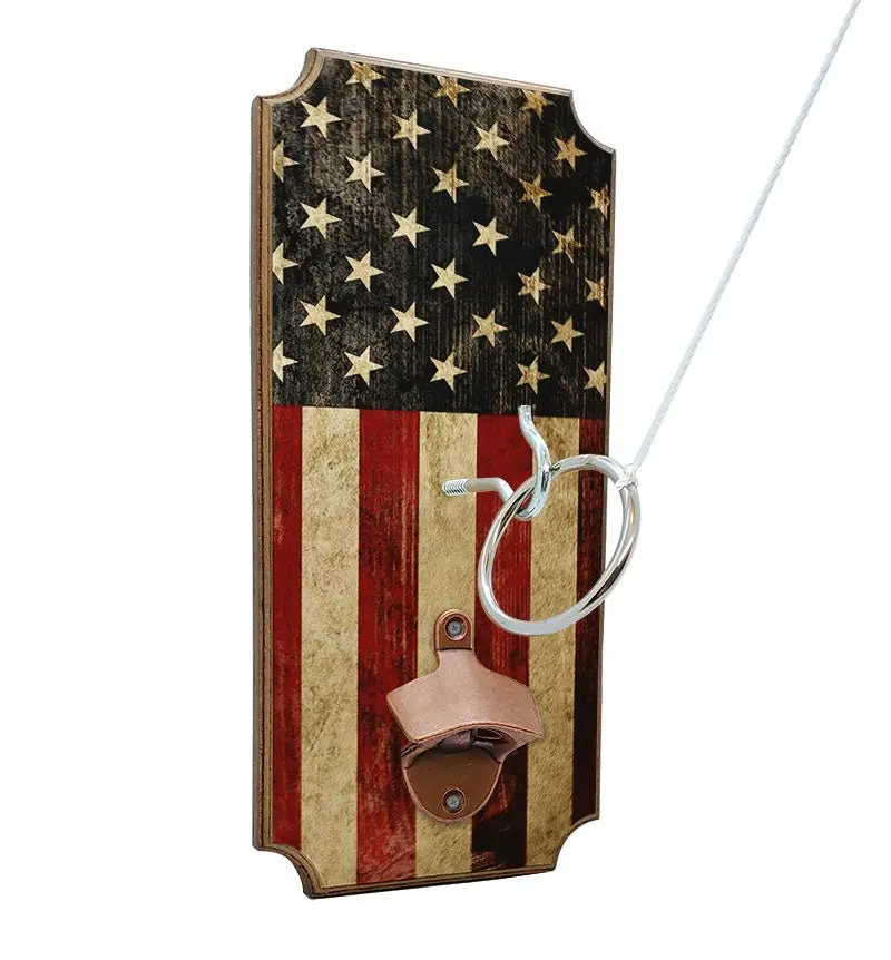 Wall-Mounted Ring Toss Game with Bottle Opener – Patriotic US Flag Design