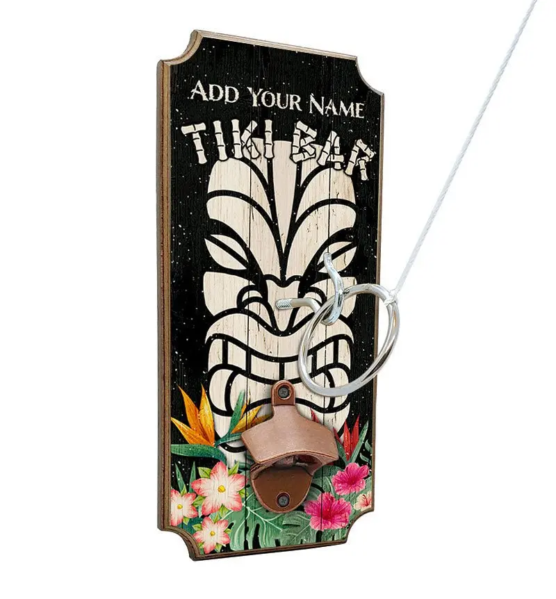 Wall-Mounted Ring Toss Game with Integrated Bottle Opener – Tiki Bar Theme