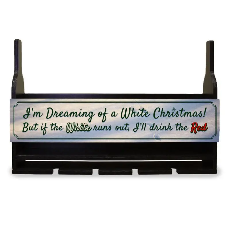 Wall-Mounted Wine Rack with Glass Holder and Festive White Christmas Plaque