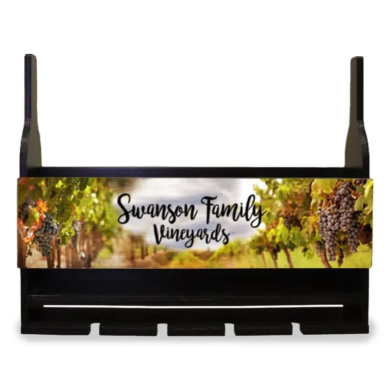 Wall-Mounted Wine Storage Shelf with Glass Holders and Vineyard-Style Plaque