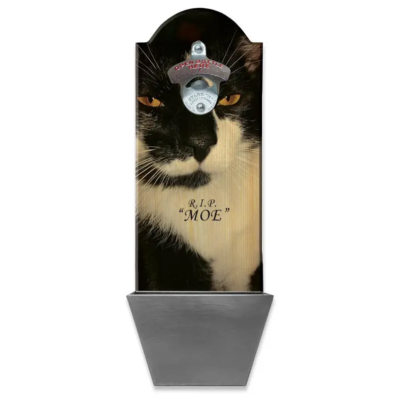 Wall-Mounted Wooden Bottle Opener with Cap Catcher – 15.5″ x 5.5″ Personalized Gift