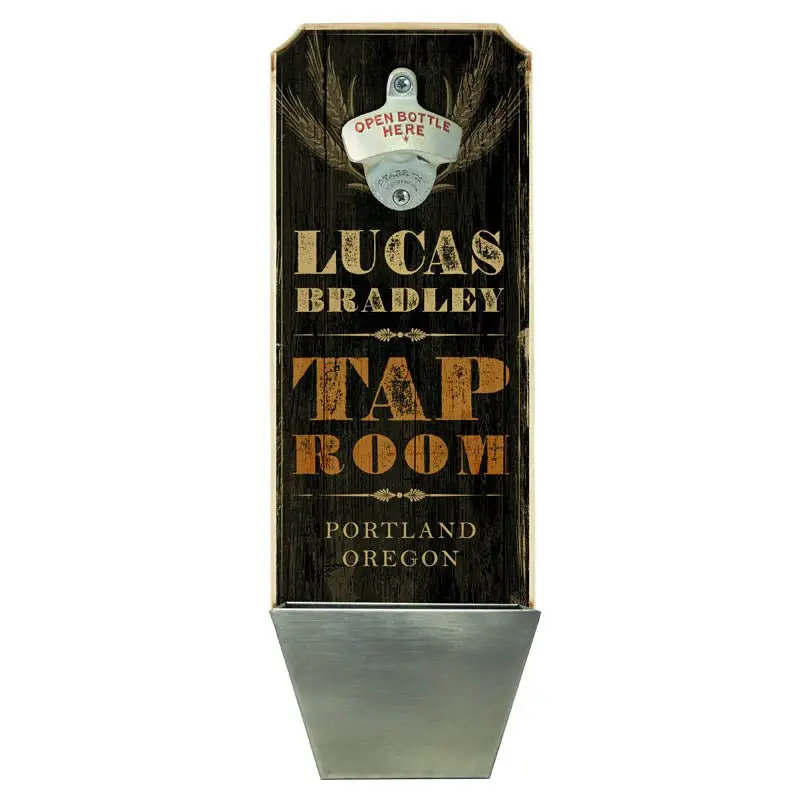 Wall-Mounted Wooden Plaque Bottle Opener & Cap Catcher – Taproom Style