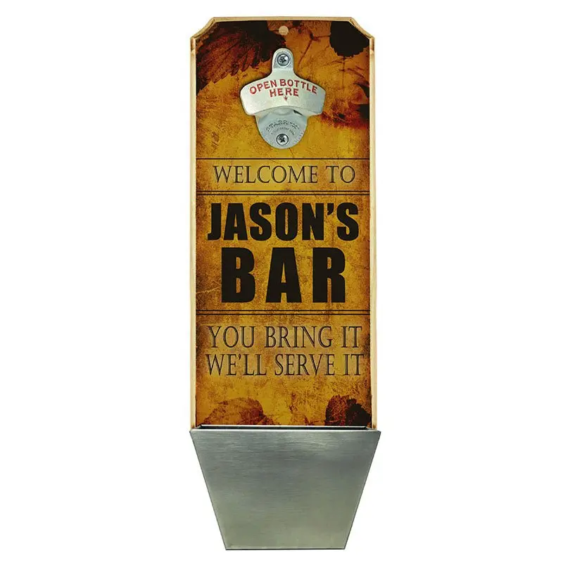 Wall-Mounted Wooden Plaque Bottle Opener – ‘Serve It’ Theme