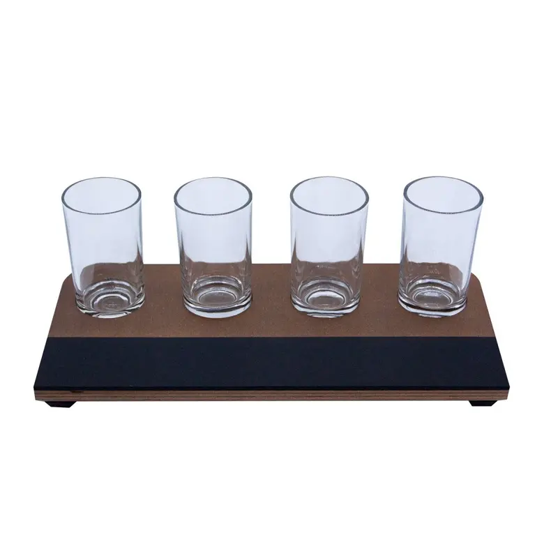 Walnut-Finished Beer Flight Tray with Chalk Strip – Includes Five-and-a-Half-Ounce Highball Glasses