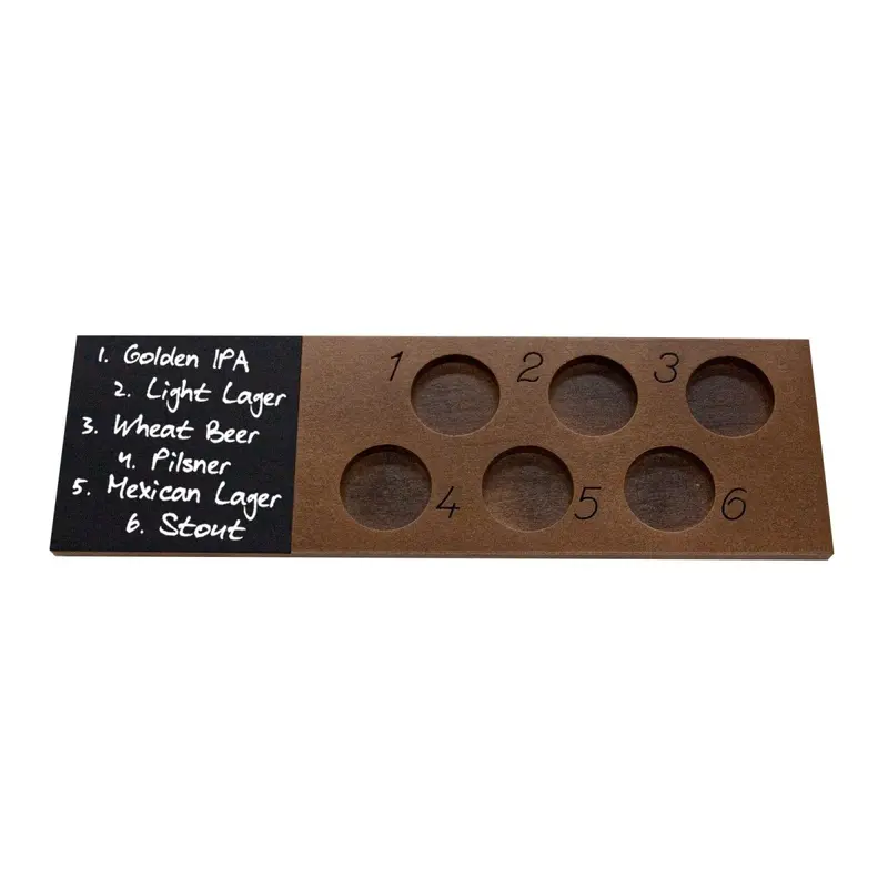 Walnut-Finished Beer Flight Tray with Chalkboard Strip (6 Tasters)