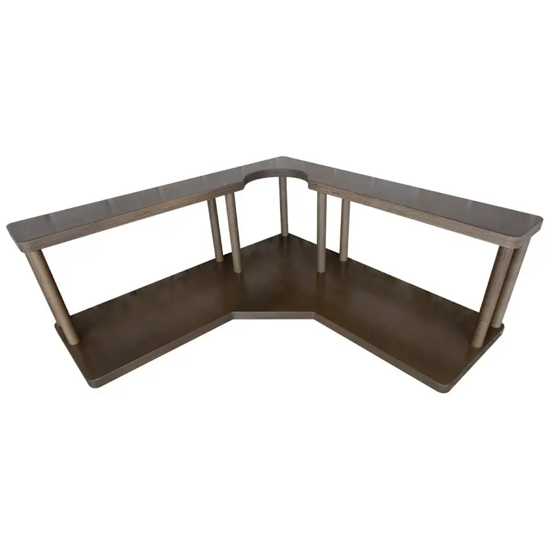 Walnut-Stained Barista-Style Corner Counter Caddy with Trash Can – Black Finish Option