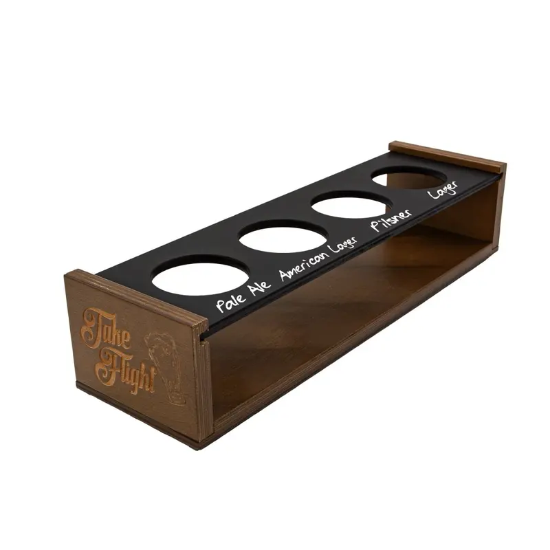 Walnut-Stained Chalk-Top Beer Flight Tray – Holds 4 Standard Beer Glasses