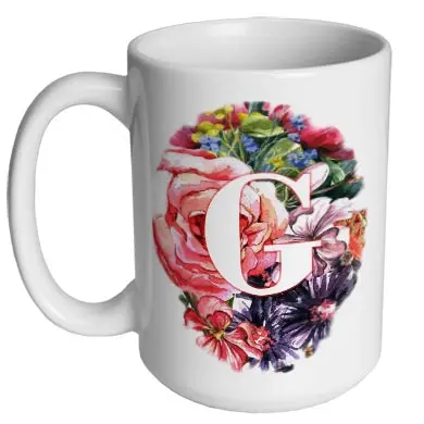 Watercolor Flower Monogram Coffee Mug – 15 oz