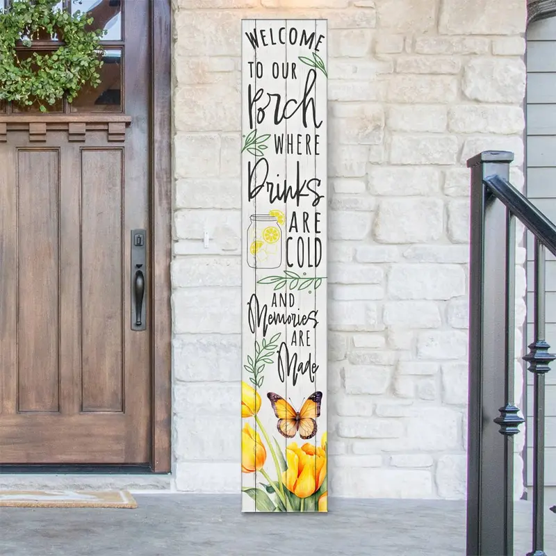 Welcome to Our Porch Vertical Sign – 8″ x 46″ Farmhouse Outdoor Decoration
