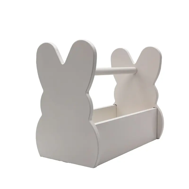 White-Painted Wooden Bunny Basket – Minimalist Easter Basket for Decor or Gifts