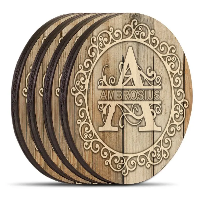 White-Wood Round Coasters – Decorative Custom Design, Set of 4