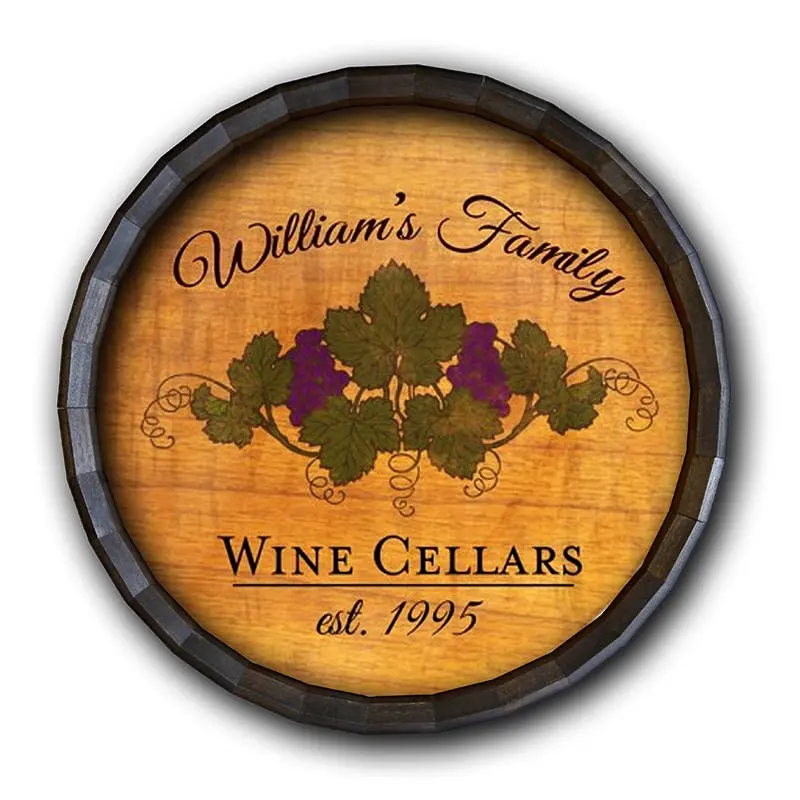 Wine Cellar-Style Barrel-Top Wall Sign for Vineyard or Cellar Decor