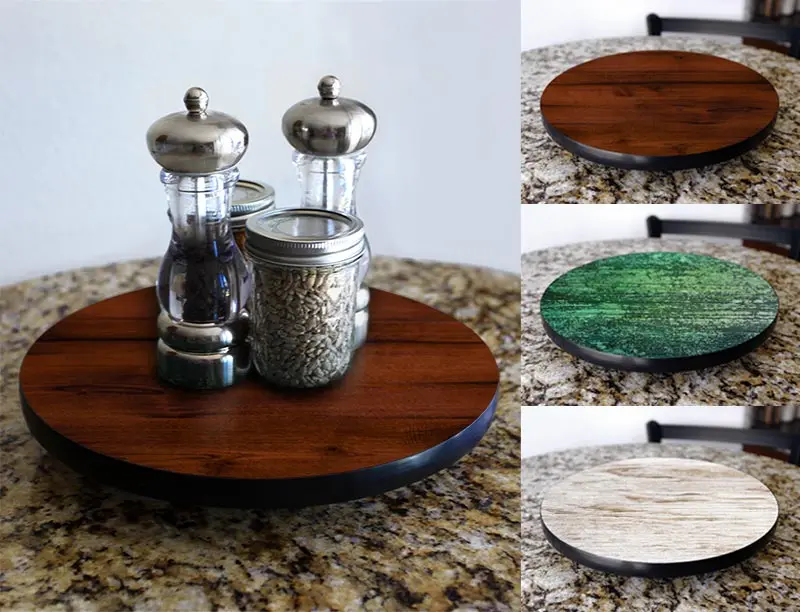 Wood Grain Lazy Susan Turntable – Handcrafted USA Kitchen Rotating Tray in 3 Sizes