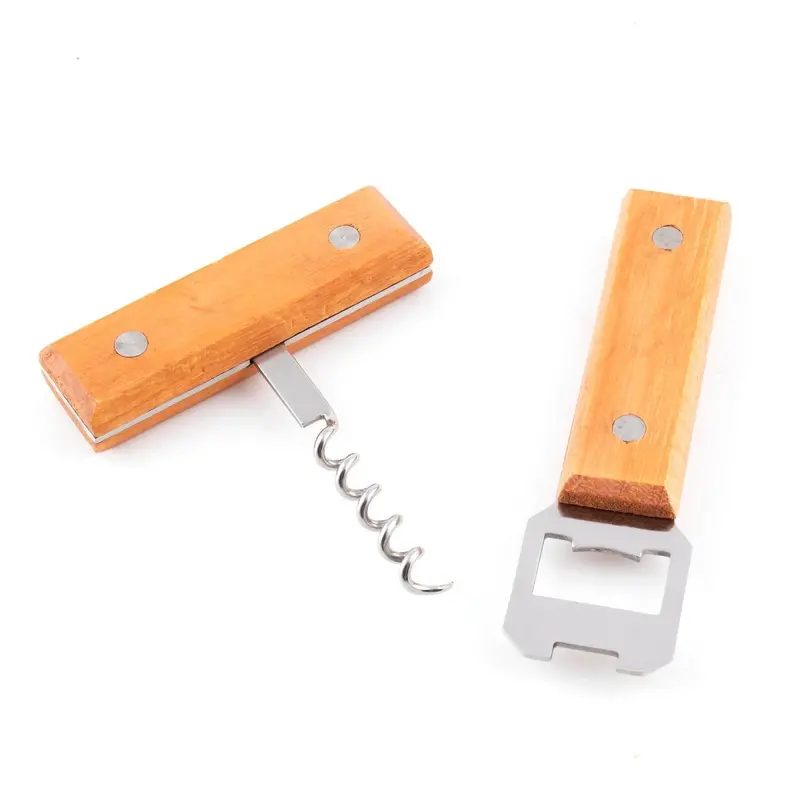Wooden Corkscrew with Integrated Bottle Opener
