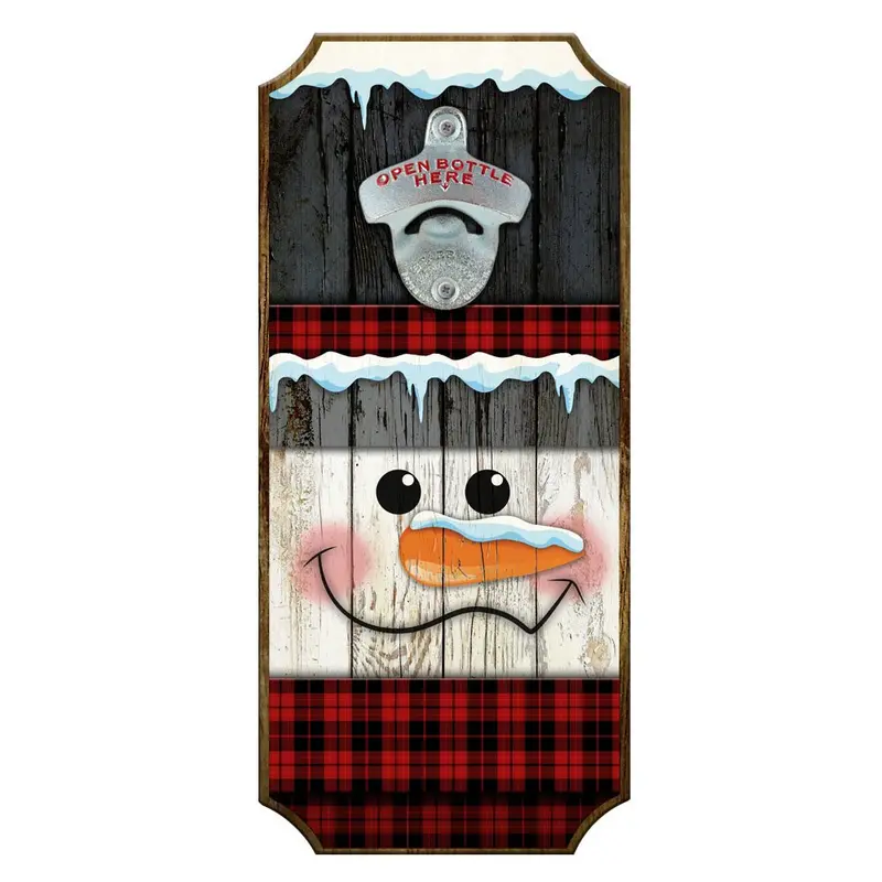 Wooden Snowman Wall Sign with Built-in Bottle Opener – Christmas Decor