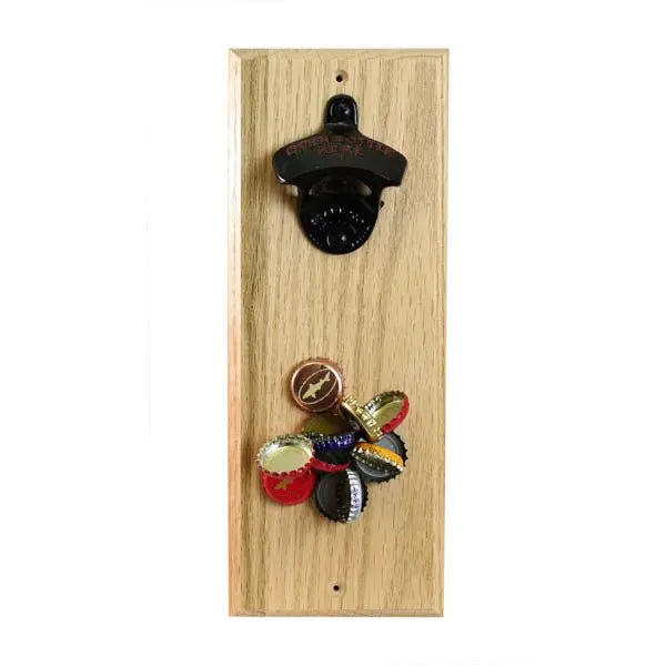 Wooden Wall-Mounted Bottle Opener with Magnetic Cap Collector