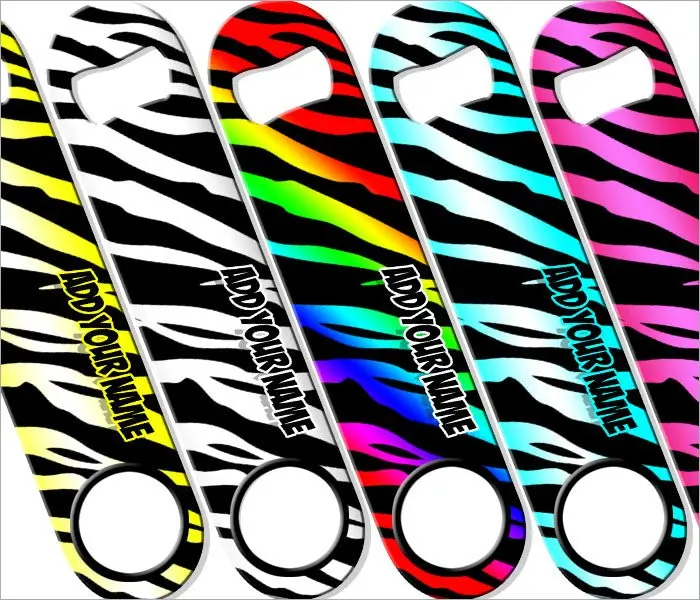 Zebra Print Personalized SPEED Bottle Opener – Fully Customizable Colors